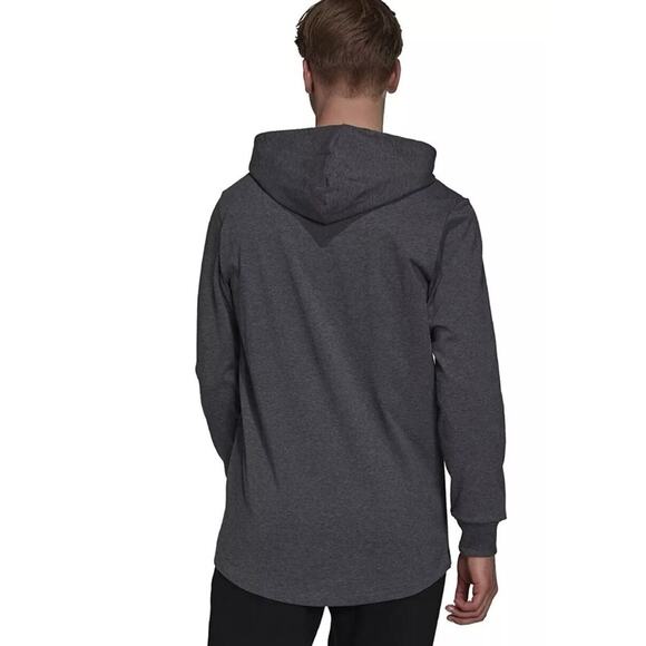 Adidas T Shirt Mens Big Logo Hooded Gray Long Sleeve Sz L EUC NICE - Picture 3 of 4